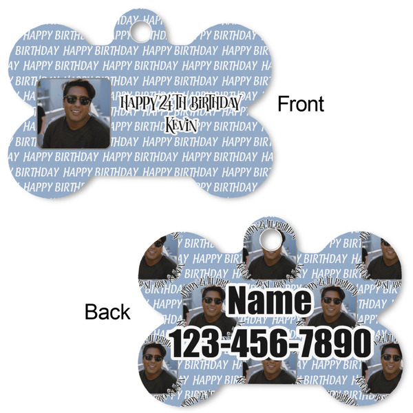 Photo Birthday Bone Shaped Dog Tag - Front & Back