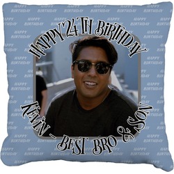 Photo Birthday Faux-Linen Throw Pillow 16" (Personalized)