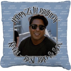 Photo Birthday Faux-Linen Throw Pillow 18" (Personalized)