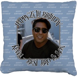 Photo Birthday Faux-Linen Throw Pillow 20" (Personalized)
