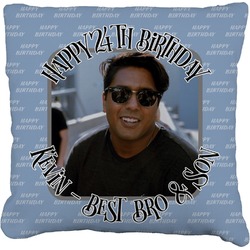 Photo Birthday Faux-Linen Throw Pillow (Personalized)