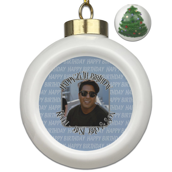 Custom Photo Birthday Ceramic Ball Ornament - Christmas Tree