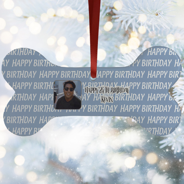 Custom Photo Birthday Ceramic Dog Ornament