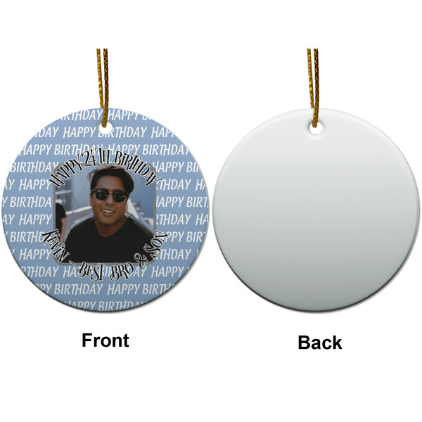 Photo Birthday Ceramic Flat Ornament - Circle Front & Back (APPROVAL)