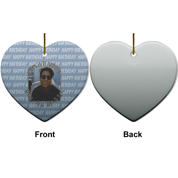 Photo Birthday Ceramic Flat Ornament - Heart Front & Back (APPROVAL)