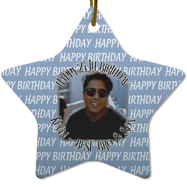 Photo Birthday Ceramic Flat Ornament - Star (Front)