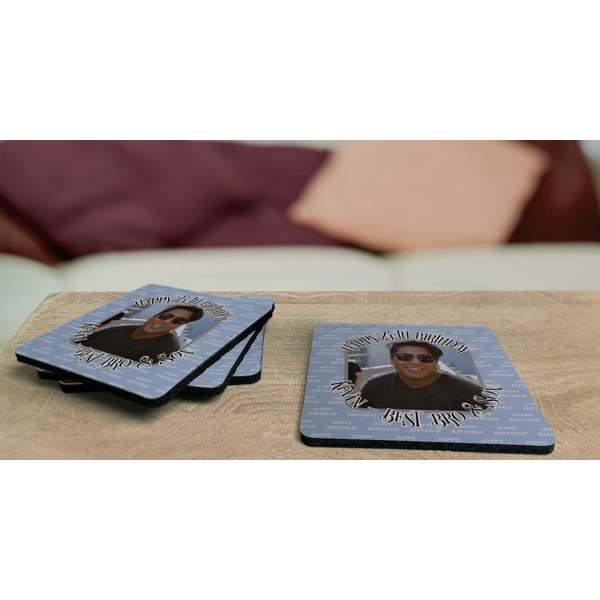Photo Birthday Coaster Rubber Back - On Coffee Table