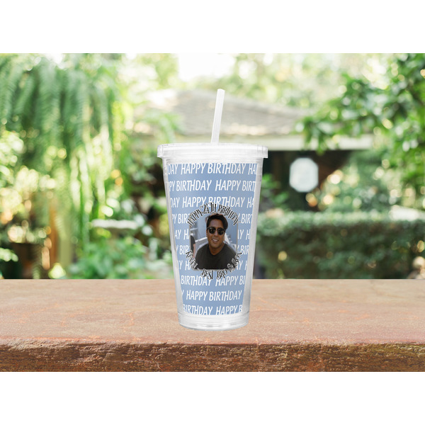 Photo Birthday Double Wall Tumbler with Straw Lifestyle