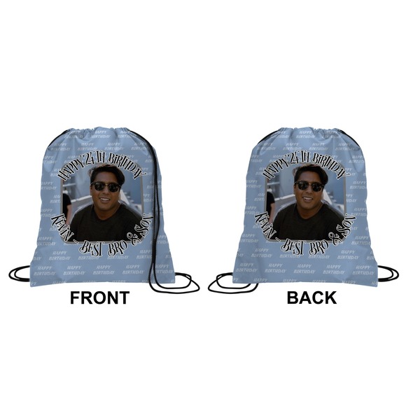 Photo Birthday Drawstring Backpack Front & Back Medium