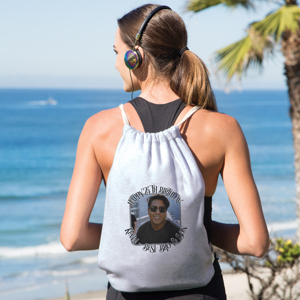 Photo Birthday Drawstring Backpacks - Sweatshirt Fleece - Double Sided - LIFESTYLE