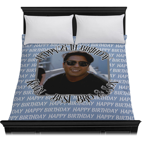 Photo Birthday Duvet Cover - Queen - On Bed - No Prop