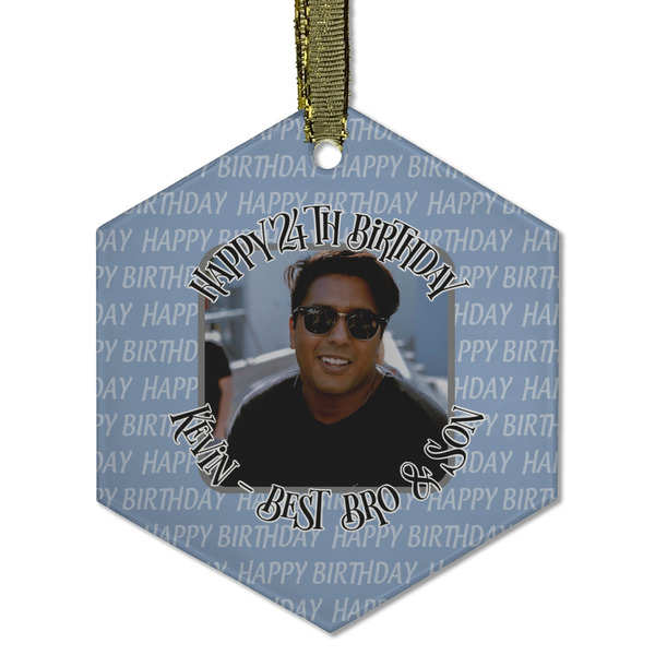 Custom Photo Birthday Flat Glass Ornament - Hexagon