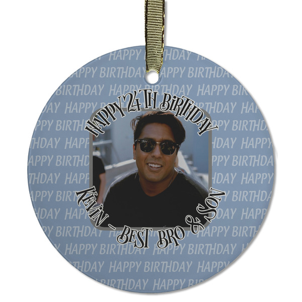 Custom Photo Birthday Flat Glass Ornament - Round