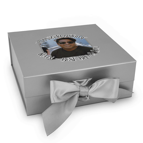 Custom Photo Birthday Gift Box with Magnetic Lid - Silver