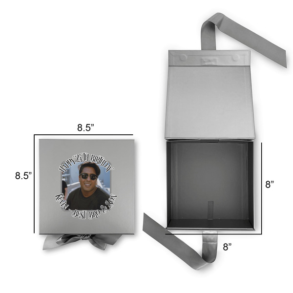 Photo Birthday Gift Boxes with Magnetic Lid - Silver - Open & Closed