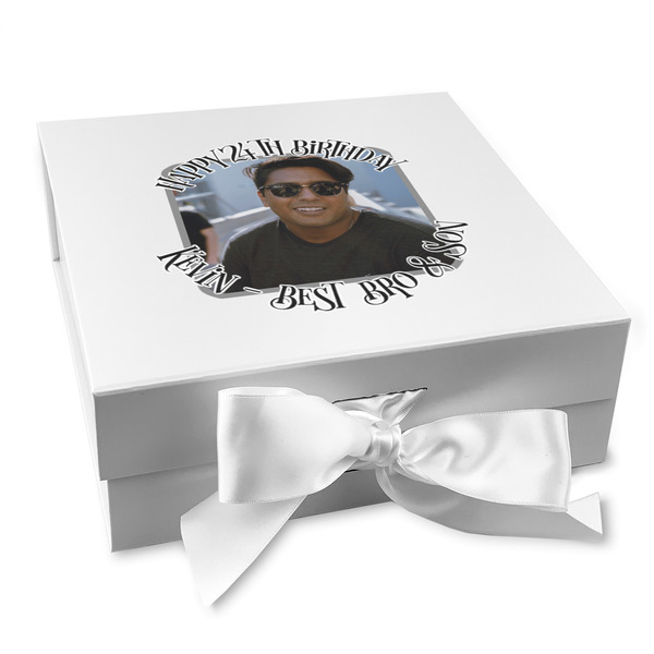 Custom Photo Birthday Gift Box with Magnetic Lid - White