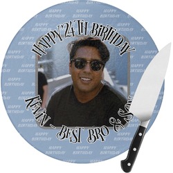 Photo Birthday Round Glass Cutting Board - Medium (Personalized)