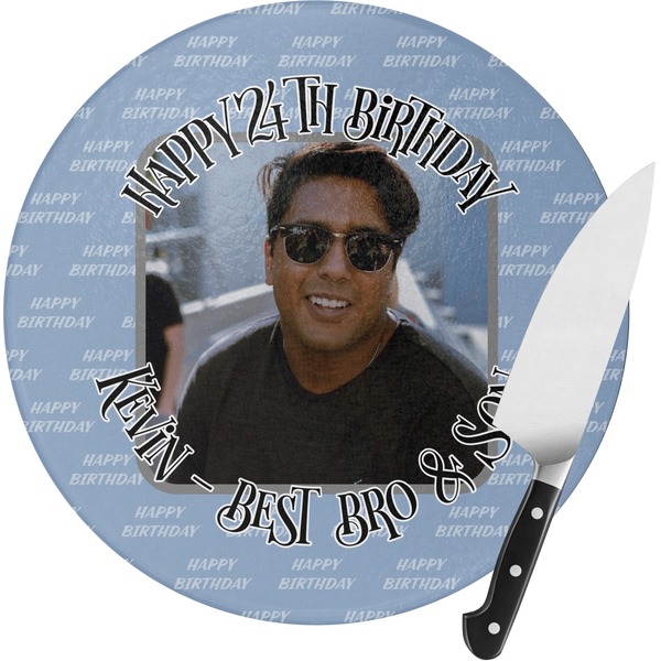 Custom Photo Birthday Round Glass Cutting Board (Personalized)