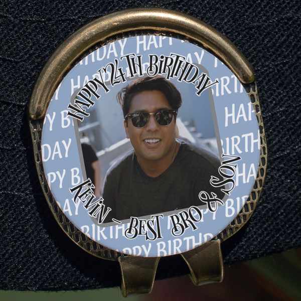 Photo Birthday Golf Ball Marker Hat Clip - Gold - Close Up