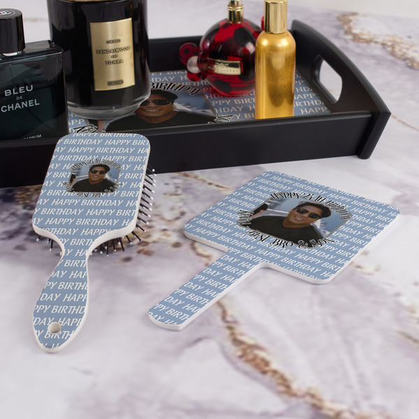 Photo Birthday Hair Brush and Hand Mirror - Bathroom Scene