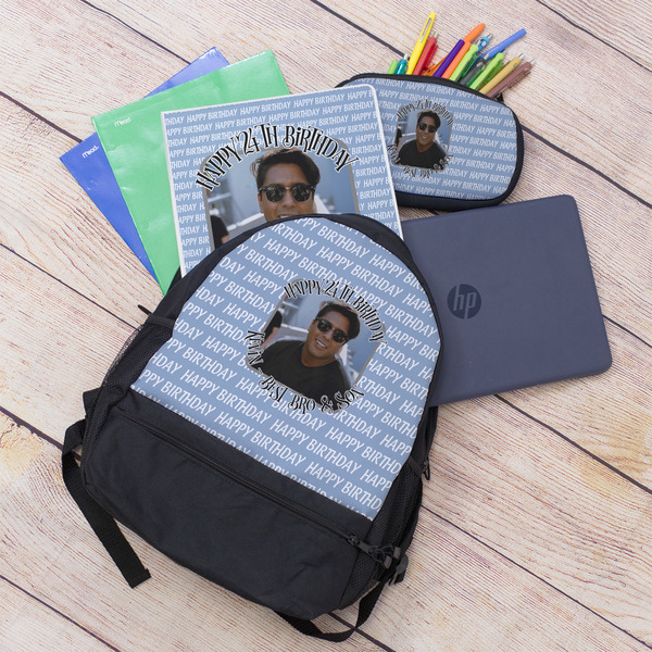 Photo Birthday Large Backpack - Black - With Stuff