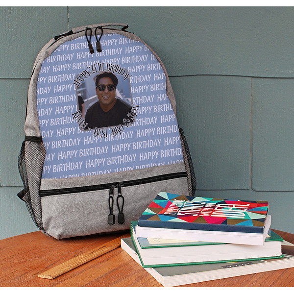 Photo Birthday Large Backpack - Gray - On Desk