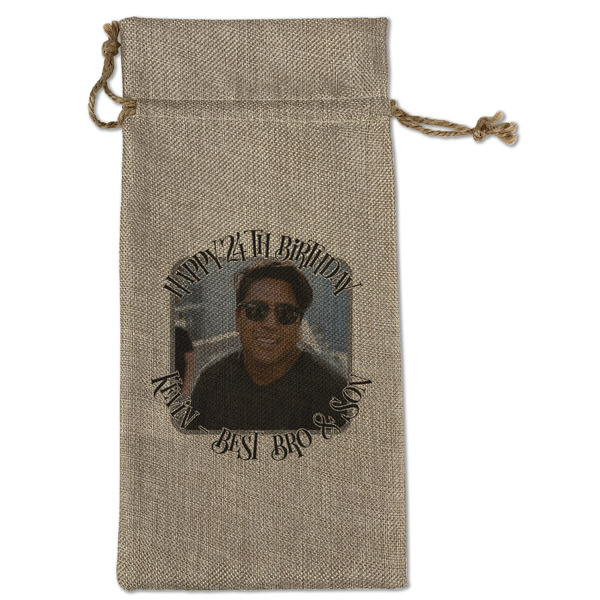 Photo Birthday Large Burlap Gift Bags - Front