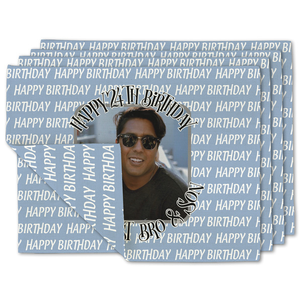 Custom Photo Birthday Double-Sided Linen Placemat - Set of 4