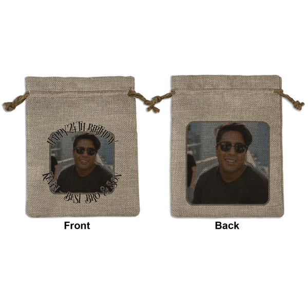Custom Photo Birthday Medium Burlap Gift Bag - Front & Back