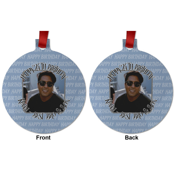 Photo Birthday Metal Ball Ornament - Front and Back