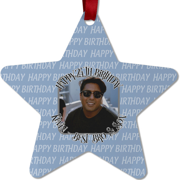 Custom Photo Birthday Metal Star Ornament - Double Sided