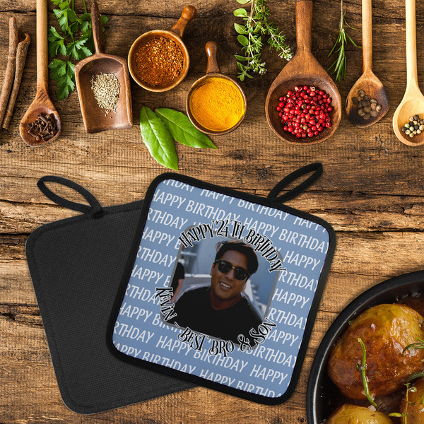 Photo Birthday Neoprene Pot Holder - Set of 2  LIFESTYLE (Flatlay)