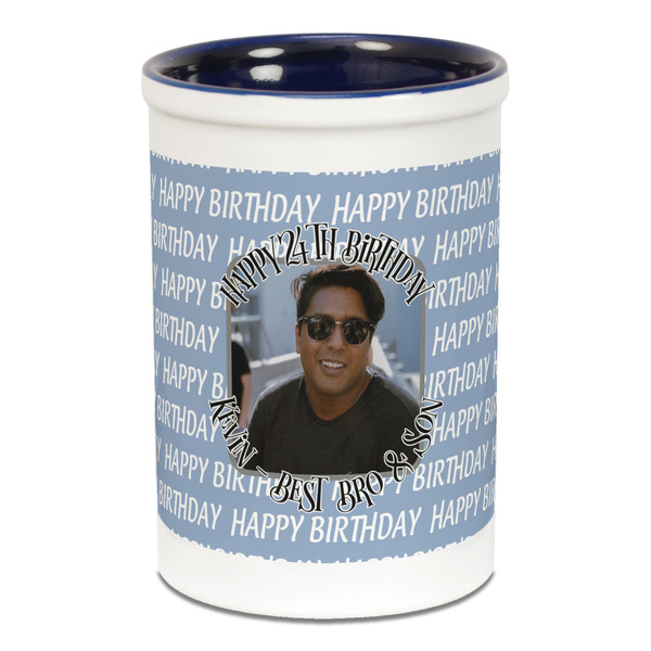 Custom Photo Birthday Ceramic Pencil Holders - Blue
