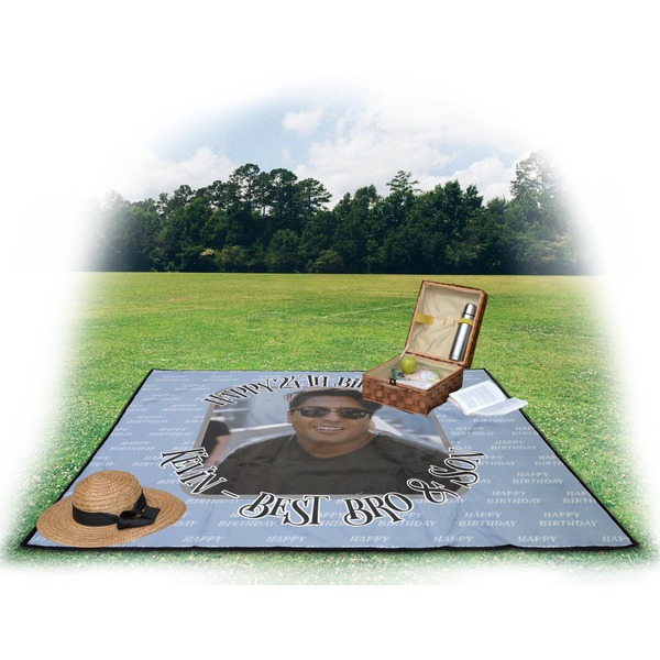 Photo Birthday Picnic Blanket - with Basket Hat and Book - in Use