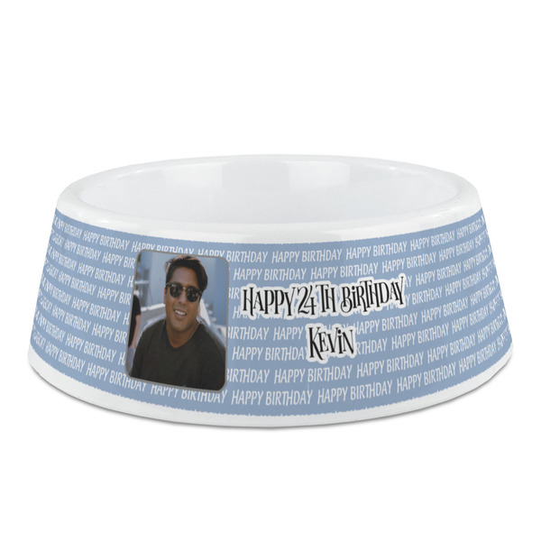 Custom Photo Birthday Plastic Dog Bowl - Medium