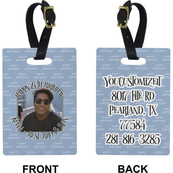 Photo Birthday Rectangle Luggage Tag (Front + Back)