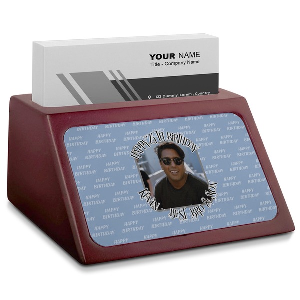 Custom Photo Birthday Red Mahogany Business Card Holder (Personalized)