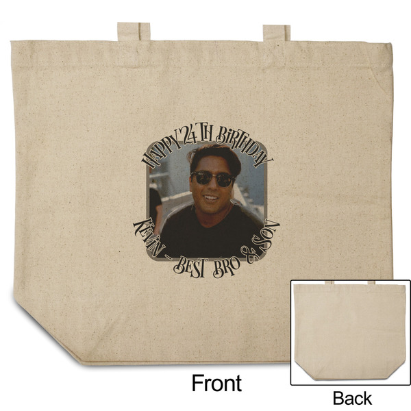 Photo Birthday Reusable Cotton Grocery Bag - Front & Back View