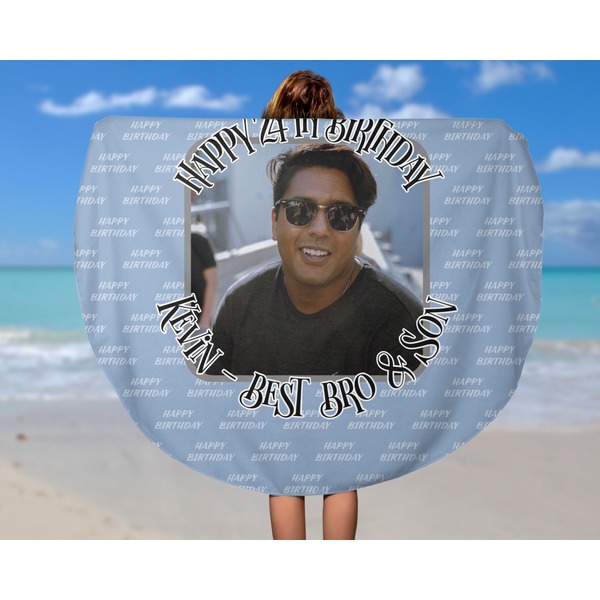 Photo Birthday Round Beach Towel - In Use