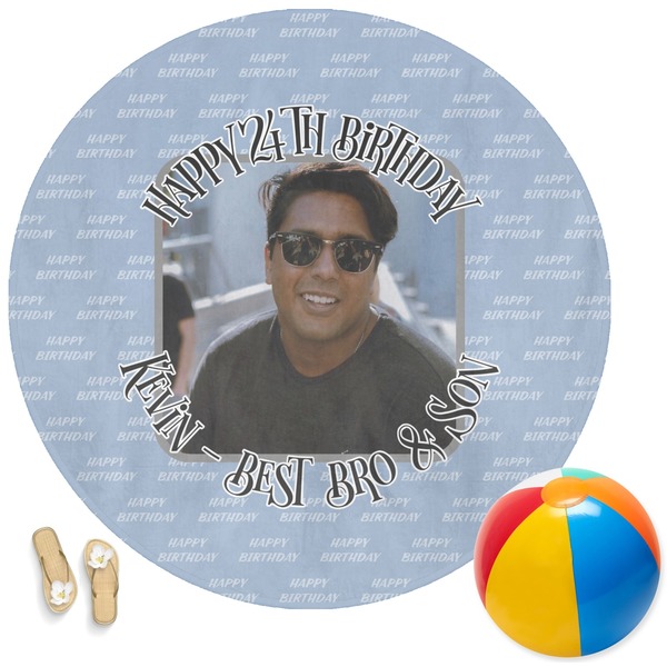Custom Photo Birthday Round Beach Towel (Personalized)