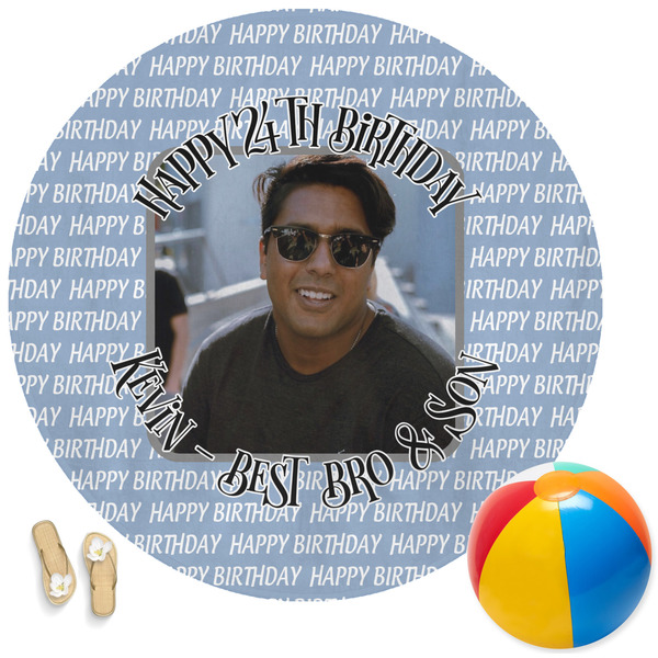 Custom Photo Birthday Round Beach Towel (Personalized)