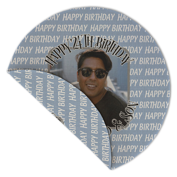 Photo Birthday Round Linen Placemats - Front (folded corner double sided)