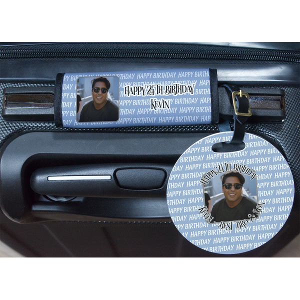 Photo Birthday Round Luggage Tag & Handle Wrap - In Context