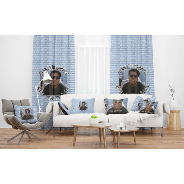 Photo Birthday Sheer and Custom Curtains in Room with Matching Pillows