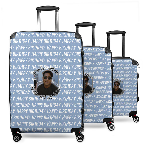 Custom Photo Birthday 3 Piece Luggage Set - 20" Carry On, 24" Medium Checked, 28" Large Checked