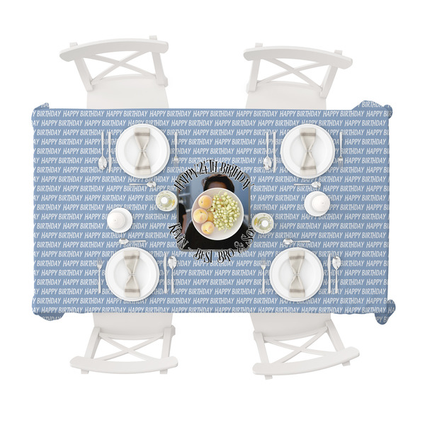 Photo Birthday Tablecloths (58"x102") - TOP VIEW (with plates)