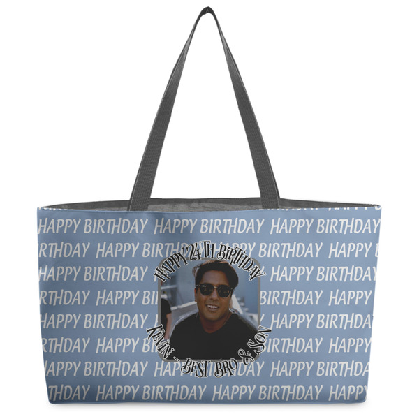 Custom Photo Birthday Beach Totes Bag - w/ Black Handles
