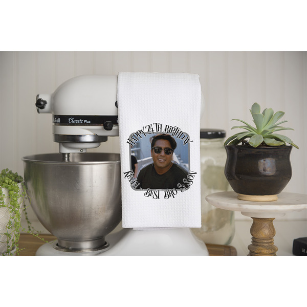 Photo Birthday Waffle Weave Towel - Lifestyle - Partial Print