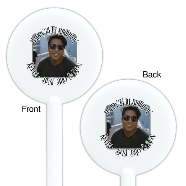 Photo Birthday White Plastic 5.5" Stir Stick - Double Sided - Round - Front & Back