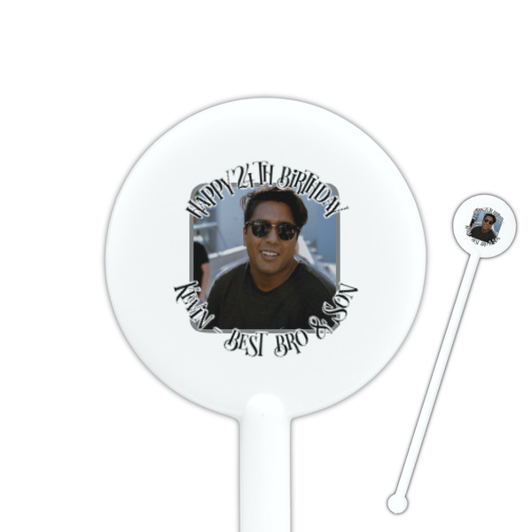 Custom Photo Birthday 5.5" Round Plastic Stir Sticks - White - Single Sided